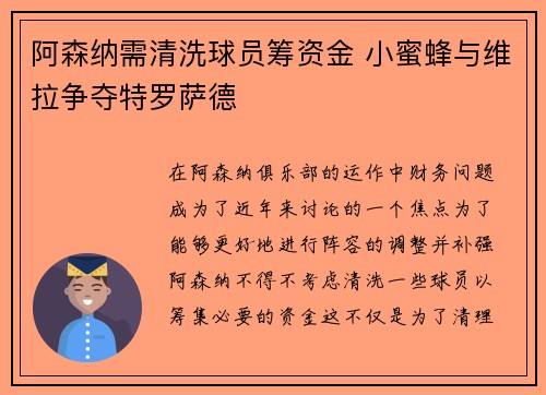 阿森纳需清洗球员筹资金 小蜜蜂与维拉争夺特罗萨德